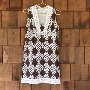 Milly of New York dress, brown and white, white trim detail, size 4